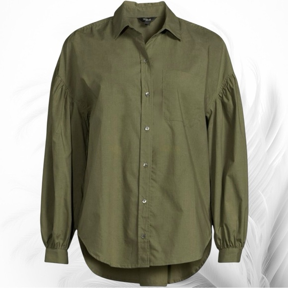 Rails ‘Janae’ High Low Button-Down Shirt in Green “Olive Smoke” Size Medium - Picture 1 of 15